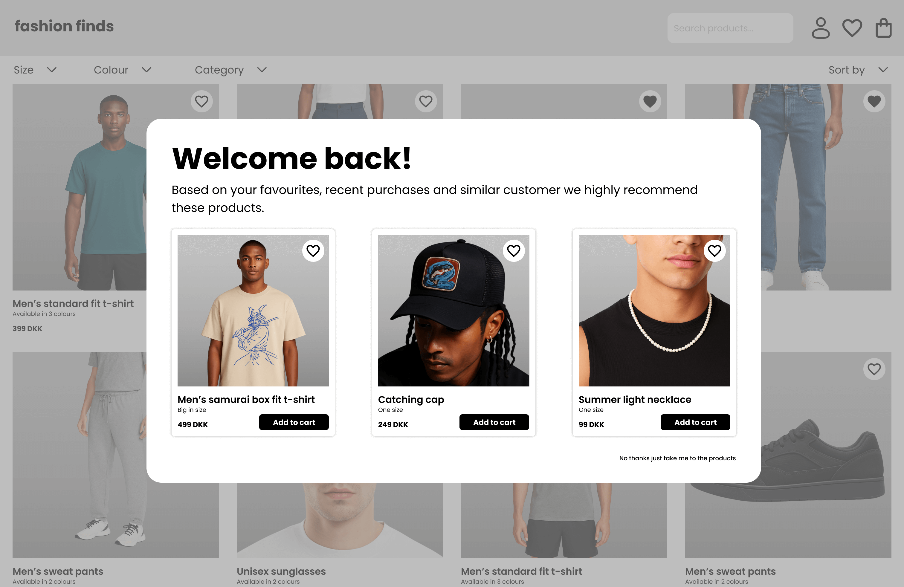 Webshop with recommendations hover
